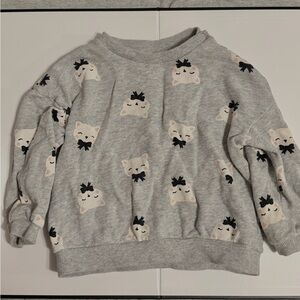 H&M Gray Kids Sweatshirt with Cream Cat Faces and Black Bows